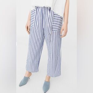 MANGO Blue & White Striped Parallel Trousers